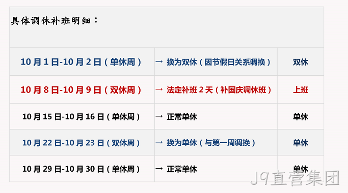 J9直营集团国庆放假